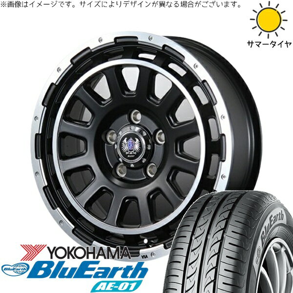 モコ ゼスト パレット ミラ 165/55R14 サマータイヤ ホイール 4本セット 新品 | ヨコハマタイヤ (YOKOHAMA) ブルーアース AE01 × ブレスト (BLEST) バーンズテック DH-ストリーム セミグロスブラック 14インチ 4.5J +45 4穴100
