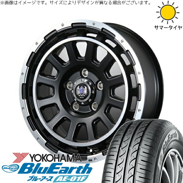 ソリオ MA26 MA36 デリカ 165/70R14 サマータイヤ ホイール 4本セット 新品 | ヨコハマタイヤ (YOKOHAMA) ブルーアース AE-01F × ブレスト (BLEST) バーンズテック DH-ストリーム セミグロスブラック 14インチ 4.5J +45 4穴100