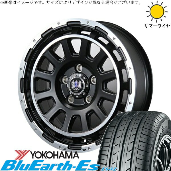 モコ ゼスト パレット ミラ 165/55R14 サマータイヤ ホイール 4本セット 新品 | ヨコハマタイヤ (YOKOHAMA) ブルーアース ES32 × ブレスト (BLEST) バーンズテック DH-ストリーム セミグロスブラック 14インチ 4.5J +45 4穴100