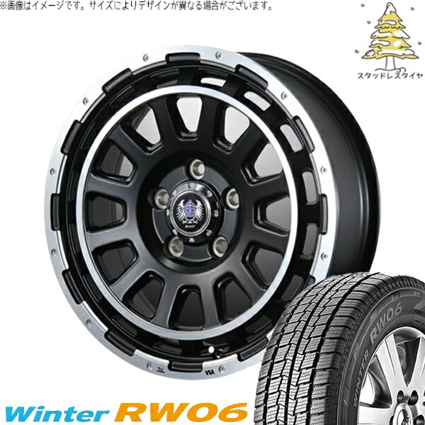 ハイエース専用 195/80R15 スタッドレスタイヤ ホイール 4本セット 新品 | ハンコック (HANKOOK) ウィンター RW06 × ブレスト (BLEST) バーンズテック DH-ストリーム セミグロスブラック 15インチ 6J +35 6穴139.7