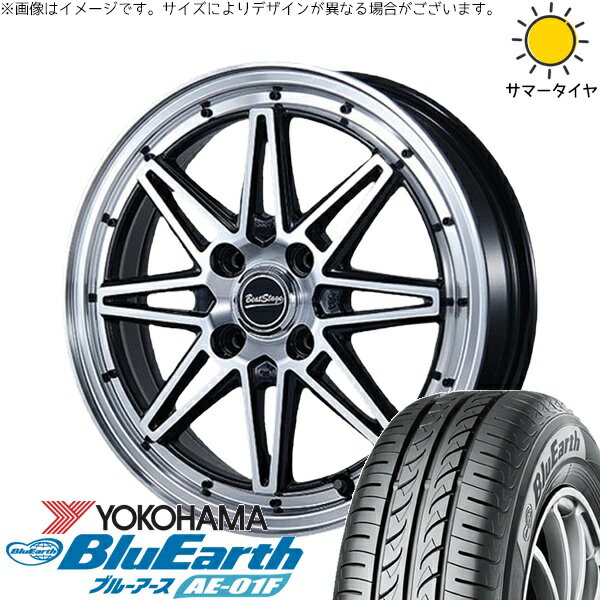ソリオ MA26 MA36 デリカ 165/70R14 サマータイヤ ホイール 4本セット 新品 | ヨコハマタイヤ (YOKOHAMA) ブルーアース AE-01F × ブレスト (BLEST) ビートステージ ES-C ブラックポリッシュ 14インチ 4.5J +45 4穴100