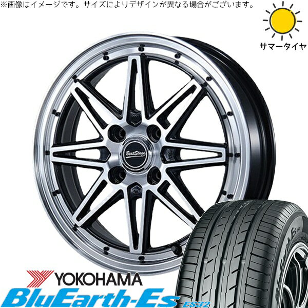 ミラ ラパン ワゴンR ムーヴ 155/55R14 サマータイヤ ホイール 4本セット 新品 | ヨコハマタイヤ (YOKOHAMA) ブルーアース ES32 × ブレスト (BLEST) ビートステージ ES-C ブラックポリッシュ 14インチ 4.5J +45 4穴100