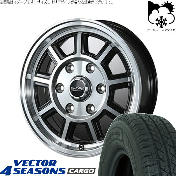 ハイゼットジャンボ 145/80R12 オールシーズンタイヤ ホイール 4本セット 新品 | グッドイヤー (GOODYEAR) ベクター4シーズンズ カーゴ × ブレスト (BLEST) ビートステージ KS-C ブラックポリッシュ 12インチ 4.00B +43 4穴100