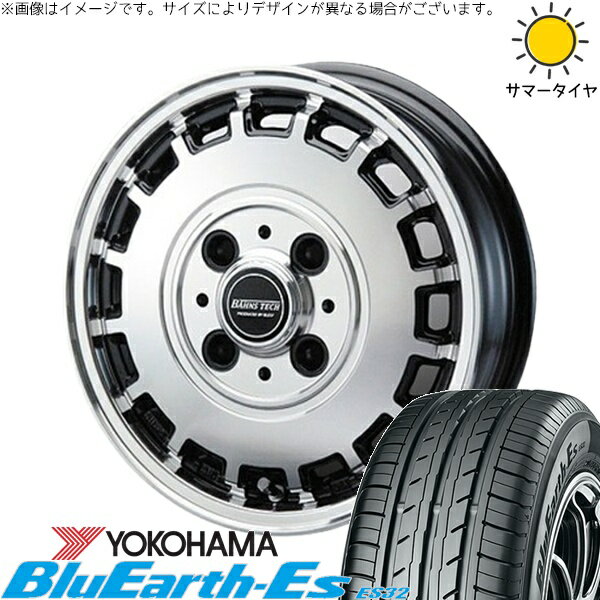 ミラ ラパン ワゴンR ムーヴ 155/55R14 サマータイヤ ホイール 4本セット 新品 | ヨコハマタイヤ (YOKOHAMA) ブルーアース ES32 × ブレスト (BLEST) バーンズテック KT-ストリーム ブラックポリッシュ 14インチ 4.5J +45 4穴100