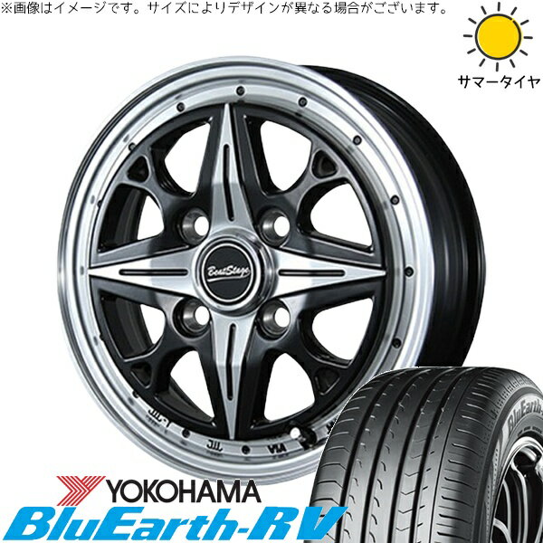 エブリィワゴン 165/60R14 サマータイヤ ホイール 4本セット 新品 | ヨコハマタイヤ (YOKOHAMA) ブルーアース RV03 × ブレスト (BLEST) ビートステージ NS-C セミグロスブラック 14インチ 4.5J +45 4穴100