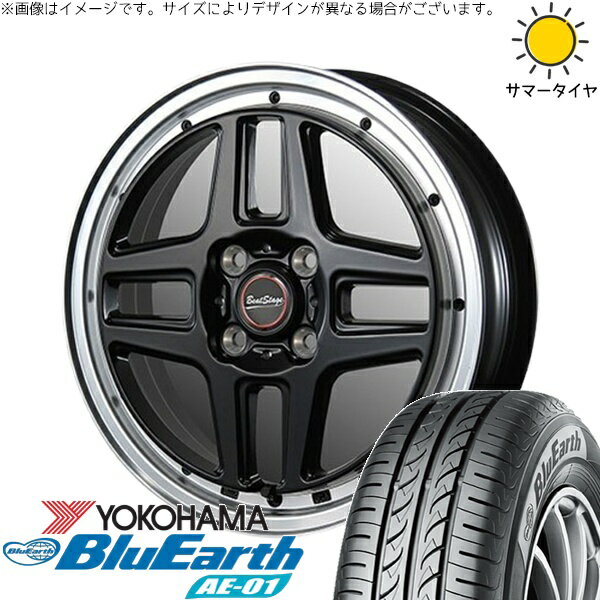 モコ ゼスト パレット ミラ 165/55R14 サマータイヤ ホイール 4本セット 新品 | ヨコハマタイヤ (YOKOHAMA) ブルーアース AE01 × ブレスト (BLEST) ビートステージ WT-C セミグロスブラック 14インチ 4.5J +45 4穴100