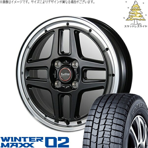 モコ ゼスト パレット ミラ 165/55R14 スタッドレスタイヤ ホイール 4本セット 新品 | ダンロップ (DUNLOP) ウィンターマックス02 × ブレスト (BLEST) ビートステージ WT-C セミグロスブラック 14インチ 4.5J +45 4穴100