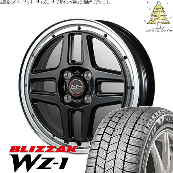 NBOX スペーシア タント デリカミニ 155/65R14 スタッドレスタイヤ ホイール 4本セット 新品 | ブリヂストン (BRIDGESTONE) ブリザック WZ-1 × ブレスト (BLEST) ビートステージ WT-C セミグロスブラック 14インチ 4.5J +45 4穴100