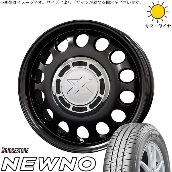 ミラ ラパン ワゴンR ムーヴ 155/55R14 サマータイヤ ホイール 4本セット 新品 | ブリヂストン (BRIDGESTONE) ニューノ × コスミック (COSMIC) クロスブラッド スティール サテンブラック 14インチ 4.5J +43 4穴100