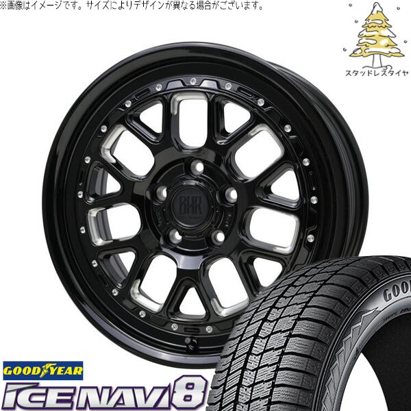 トヨタ 60プリウス 195/60R17 スタッドレスタイヤ ホイール 4本セット 新品 | グッドイヤー (GOODYEAR) アイスナビ8 × ホットスタッフ (HOTSTUFF) バークレイ ハードロック ヒューロン グロスブラック/マシニング 17インチ 7J +38 5穴114.3