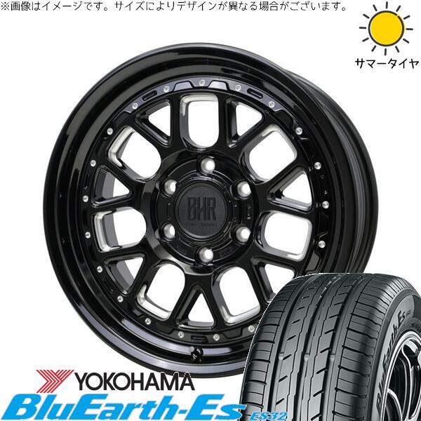 ハイエース専用 215/65R16 サマータイヤ ホイール 4本セット 新品 | ヨコハマタイヤ (YOKOHAMA) ブルーアース ES32 × ホットスタッフ (HOTSTUFF) バークレイ ハードロック ヒューロン グロスブラック/マシニング 16インチ 6.5J +38 6穴139.7