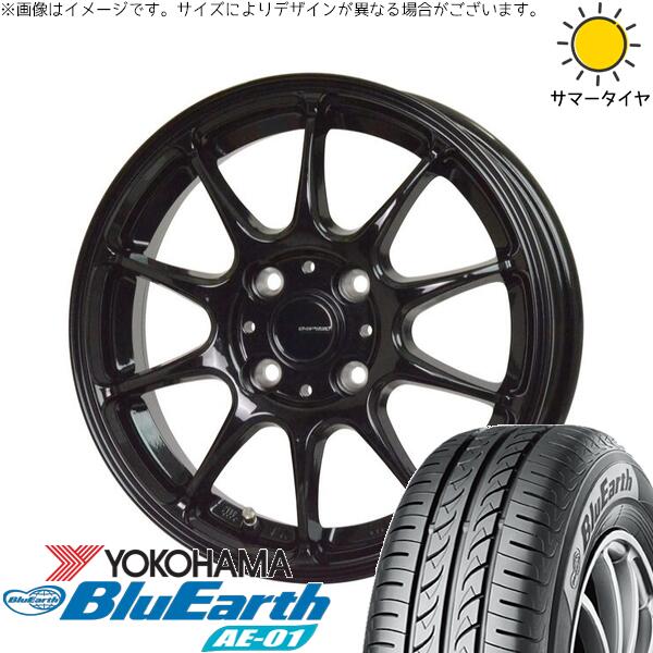 モコ ゼスト パレット ミラ 165/55R14 サマータイヤ ホイール 4本セット 新品 | ヨコハマタイヤ (YOKOHAMA) ブルーアース AE01 × ホットスタッフ (HOTSTUFF) Gスピード G07 メタリックブラック 14インチ 4.5J +45 4穴100