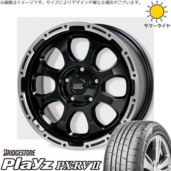 パジェロミニ 195/65R16 サマータイヤ ホイール 4本セット 新品 | ブリヂストン (BRIDGESTONE) プレイズ PX-RV2 × ホットスタッフ (HOTSTUFF) マッドクロス グレイス セミグロスブラック/リムポリッシュ 16インチ 7J +38 5穴114.3
