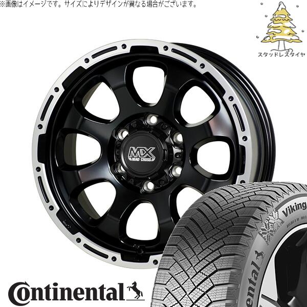 ハイエース専用 215/60R17 スタッドレスタイヤ ホイール 4本セット 新品 | コンチネンタル (Continental) バイキングコンタクト8 × ホットスタッフ (HOTSTUFF) マッドクロス グレイス セミグロスブラック/リムポリッシュ 17インチ 6.5J +38 6穴139.7