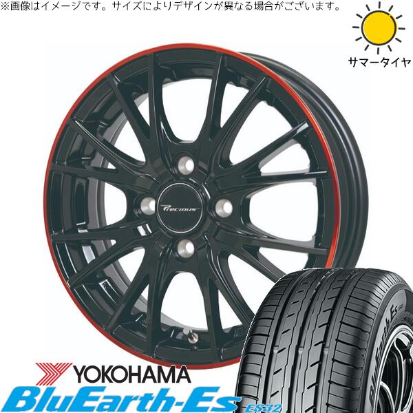 NBOX スペーシア タント デリカミニ 155/65R14 サマータイヤ ホイール 4本セット 新品 | ヨコハマタイヤ (YOKOHAMA) ブルーアース ES32 × ホットスタッフ (HOTSTUFF) プレシャス HM-1 V-2 ブラック/レッドクリア 14インチ 4.5J +45 4穴100