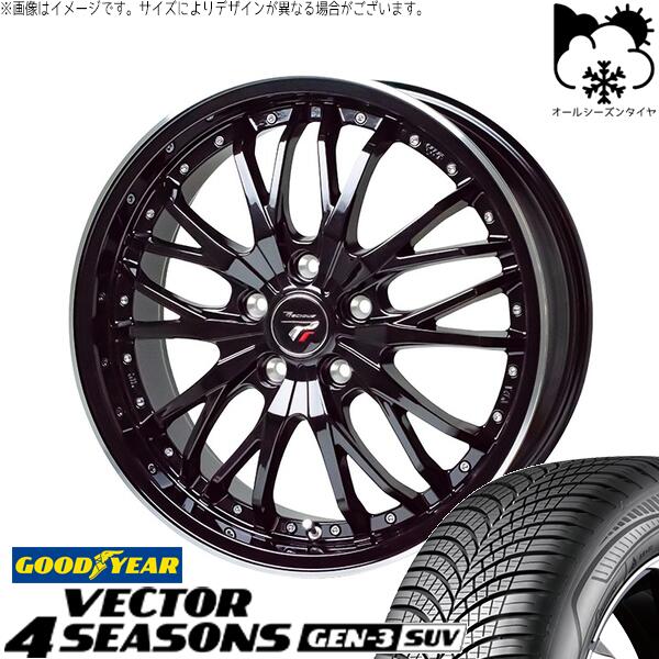 RAV4 アルファード ヴェルファイア 225/60R18 オールシーズンタイヤ ホイール 4本セット 新品 | グッドイヤー (GOODYEAR) ベクター4シーズンズ GEN-3 SUV × ホットスタッフ (HOTSTUFF) プレシャス HM-3 メタリックブラック/リムポリッシュ 18インチ 7.5J +38 5穴114.3