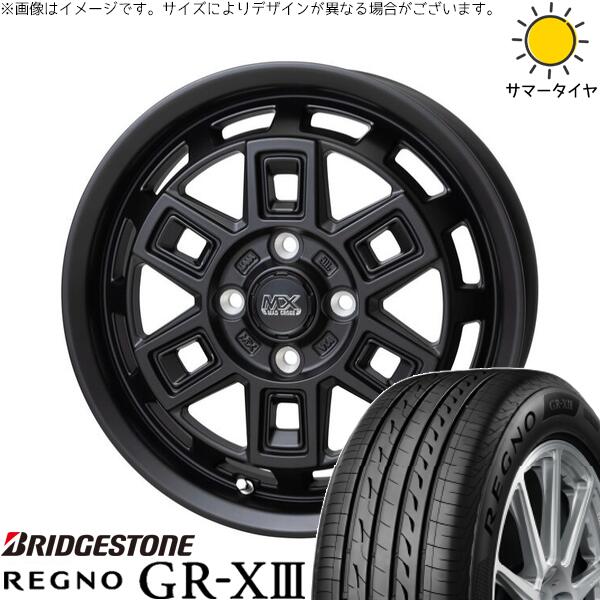 タント ムーブ ワゴンR ラパン 165/55R15 サマータイヤ ホイール 4本セット 新品 | ブリヂストン (BRIDGESTONE) レグノ GR-X3 × ホットスタッフ (HOTSTUFF) マッドクロス アイヴァー マットブラック 15インチ 4.5J +45 4穴100