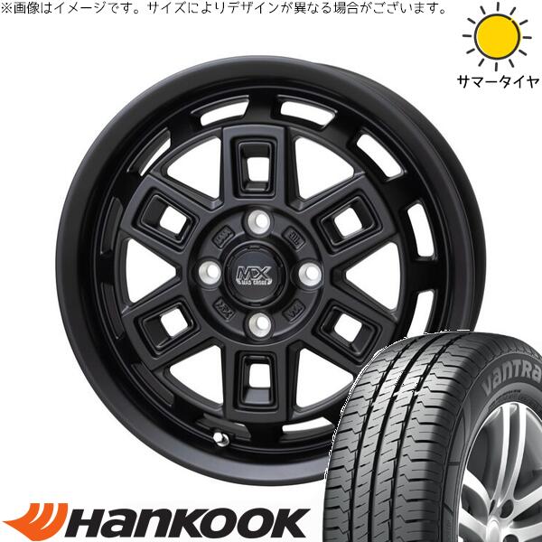 プロボックス 155/80R14 サマータイヤ ホイール 4本セット 新品 | ハンコック (HANKOOK) バントラ LT RA18 × ホットスタッフ (HOTSTUFF) マッドクロス アイヴァー マットブラック 14インチ 5J +35 4穴100