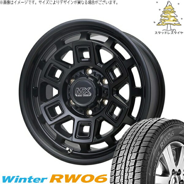 NV350 E26 キャラバン 195/80R15 スタッドレスタイヤ ホイール 4本セット 新品 | ハンコック (HANKOOK) ウィンター RW06 × ホットスタッフ (HOTSTUFF) マッドクロス アイヴァー マットブラック 15インチ 6J +44 6穴139.7