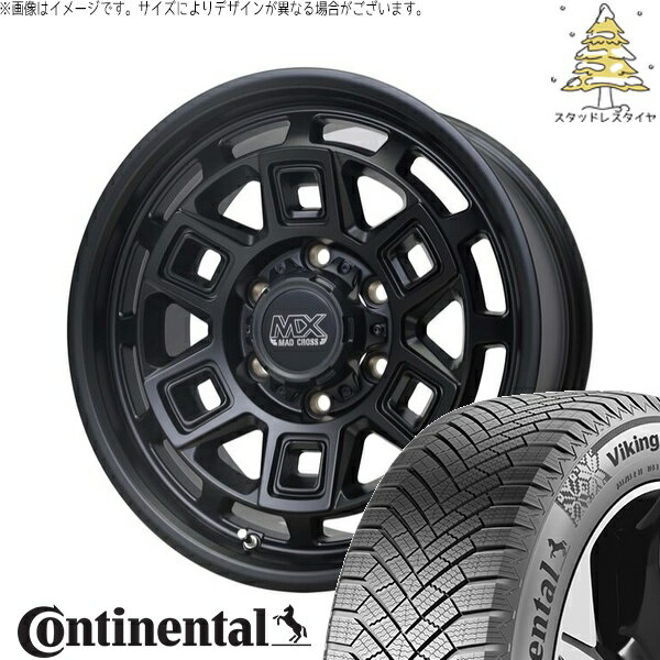 ハイエース専用 215/65R16 スタッドレスタイヤ ホイール 4本セット 新品 | コンチネンタル (Continental) バイキングコンタクト8 × ホットスタッフ (HOTSTUFF) マッドクロス アイヴァー マットブラック 16インチ 6.5J +38 6穴139.7