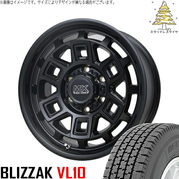 NV350 E26 キャラバン 195/80R15 スタッドレスタイヤ ホイール 4本セット 新品 | ブリヂストン (BRIDGESTONE) ブリザック VL10 × ホットスタッフ (HOTSTUFF) マッドクロス アイヴァー マットブラック 15インチ 6J +44 6穴139.7