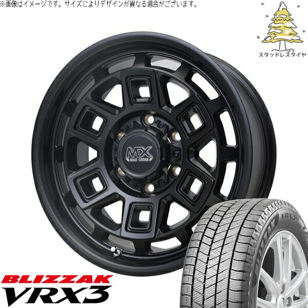 ハイエース専用 215/70R15 スタッドレスタイヤ ホイール 4本セット 新品 | ブリヂストン (BRIDGESTONE) ブリザック VRX3 × ホットスタッフ (HOTSTUFF) マッドクロス アイヴァー マットブラック 15インチ 6J +33 6穴139.7