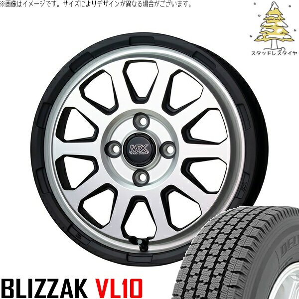 ハイゼットジャンボ 145/80R12 スタッドレスタイヤ ホイール 4本セット 新品 | ブリヂストン (BRIDGESTONE) ブリザック VL10 × ホットスタッフ (HOTSTUFF) マッドクロス レンジャー マットシルバー 12インチ 4.00B +43 4穴100