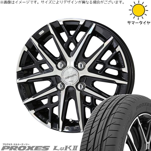 NBOX スペーシア タント デリカミニ 155/65R14 サマータイヤ ホイール 4本セット 新品 | トーヨータイヤ (TOYO TIRE) プロクセス LuK2 × 共豊コーポレーション (KYOHO) スマック グレイヴ サファイアブラックポリッシュ 14インチ 4.5J +45 4穴100