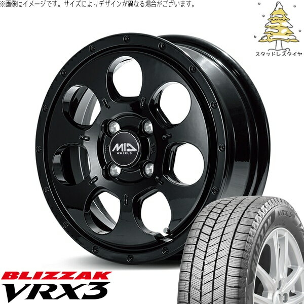 NBOX スペーシア タント デリカミニ 155/65R14 スタッドレスタイヤ ホイール 4本セット 新品 | ブリヂストン (BRIDGESTONE) ブリザック VRX3 (BLIZZAK VRX3) × エムアイディー (MID) MIDホイール マッドエージェント セミグロスブラック 14インチ 4.5J +45 4穴100