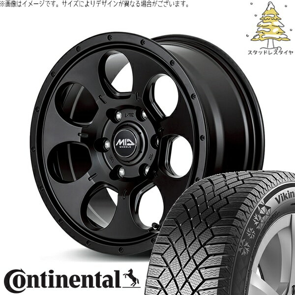 ハイエース専用 215/70R16 スタッドレスタイヤ ホイール 4本セット 新品 | コンチネンタル (CONTINENTAL) バイキングコンタクト セブン (VikingContact7) × エムアイディー (MID) MIDホイール マッドエージェント セミグロスブラック 16インチ 6.5J +38 6穴139.7