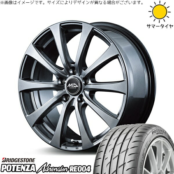 GU系 インプレッサ 225/40R18 サマータイヤ ホイール 4本セット 新品 | ブリヂストン (BRIDGESTONE) ポテンザ アドレナリン RE004 × エムアイディー (MID) MIDホイール G10 メタリックグレー 18インチ 7.5J +53 5穴114.3