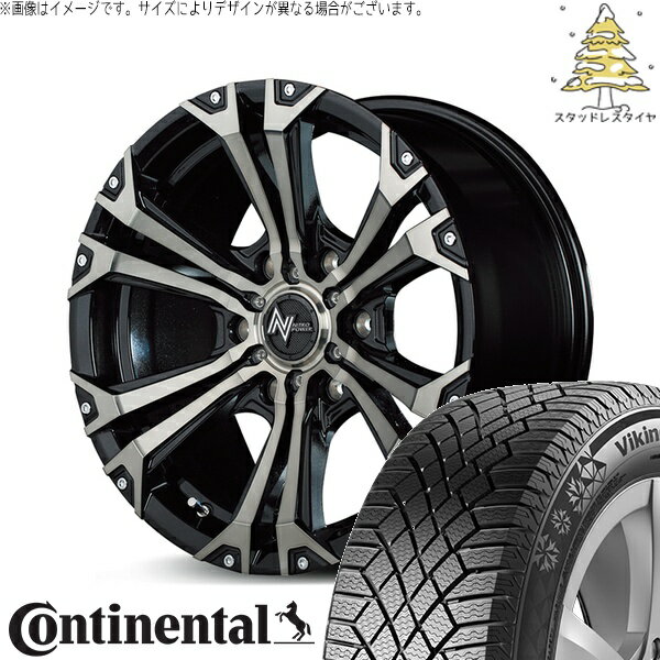 ハイエース専用 215/70R16 スタッドレスタイヤ ホイール 4本セット 新品 | コンチネンタル (Continental) バイキングコンタクト7 × エムアイディー (MID) ナイトロパワー ジャベリン メタリックポリッシュ/ブラッククリア/ピアスミルド 16インチ 6.5J +38 6穴139.7