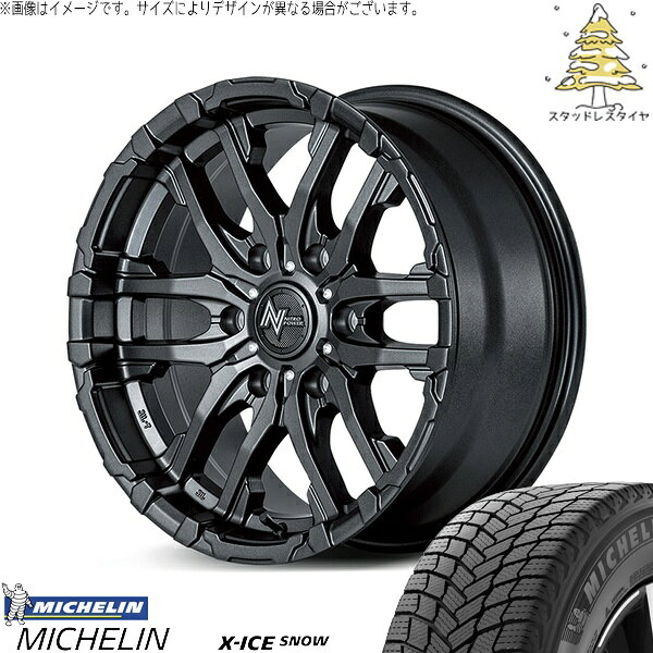 ハイエース専用 215/60R17 スタッドレスタイヤ ホイール 4本セット 新品 | ミシュラン (MICHELIN) エックスアイス スノー × エムアイディー (MID) ナイトロパワー M26 クロスファング バレルブラック 17インチ 6.5J +38 6穴139.7