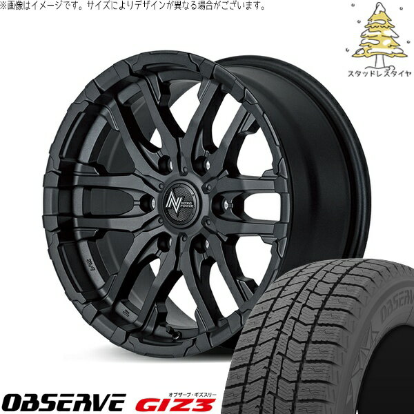 ハイエース専用 215/65R16 スタッドレスタイヤ ホイール 4本セット 新品 | トーヨータイヤ (TOYO TIRE) オブザーブ GIZ3 × エムアイディー (MID) ナイトロパワー M26 クロスファング ブラストブラック 16インチ 6.5J +38 6穴139.7
