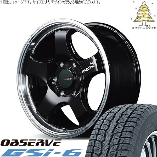 ハイエース専用 215/70R16 スタッドレスタイヤ ホイール 4本セット 新品 | トーヨータイヤ (TOYO) オブザーブ Gsi-6 (OBSERVE Gsi-6) × エムアイディー (MID) MIDレーシング R05-HC ブラックリムポリッシュ 16インチ 6.5J +38 6穴139.7