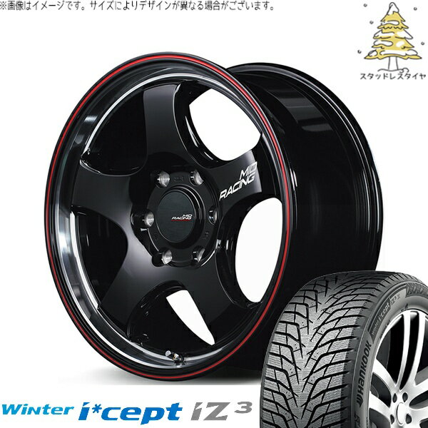 ハイエース専用 215/65R16 スタッドレスタイヤ ホイール 4本セット 新品 | ハンコック (HANKOOK) ウィンターアイセプト IZ3 W636 × エムアイディー (MID) MIDレーシング R05-HC ブラックリムヴァーティカルポリッシュ/レッドライン 16インチ 6.5J +38 6穴139.7