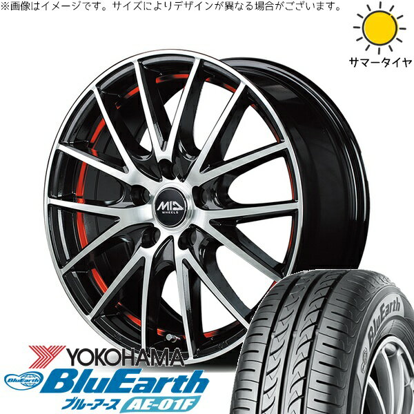 ホンダ CR-Z 195/55R16 サマータイヤ ホイール 4本セット 新品 | ヨコハマタイヤ (YOKOHAMA) ブルーアース AE-01F × エムアイディー (MID) MIDホイール RX27 ブラックメタリックポリッシュ/アンダーカットレッド 16インチ 6.5J +48 5穴114.3
