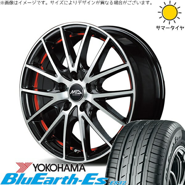 モコ ゼスト パレット ミラ 165/50R15 サマータイヤ ホイール 4本セット 新品 | ヨコハマタイヤ (YOKOHAMA) ブルーアース ES32 × エムアイディー (MID) MIDホイール RX27 ブラックメタリックポリッシュ/アンダーカットレッド 15インチ 4.5J +45 4穴100