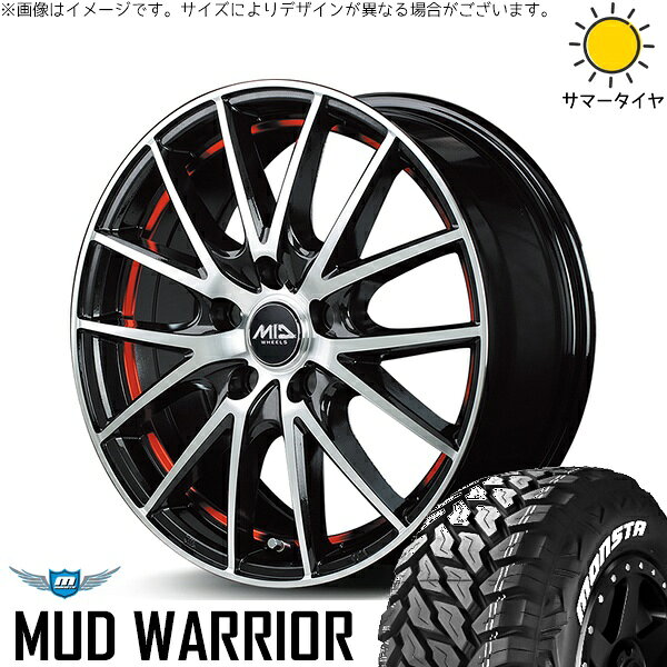 ZR-V クロストレック 215/70R16 サマータイヤ ホイール 4本セット 新品 | モンスタタイヤ (MONSTA TYRE) マッドウォーリア × エムアイディー (MID) MIDホイール RX27 ブラックメタリックポリッシュ/アンダーカットレッド 16インチ 6.5J +38 5穴114.3