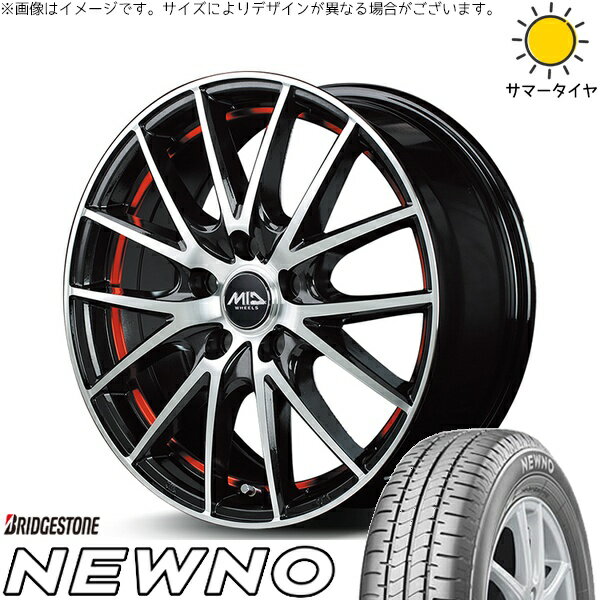 CRZ セレナ プレマシー シビック 205/55R16 サマータイヤ ホイール 4本セット 新品 | ブリヂストン (BRIDGESTONE) ニューノ × エムアイディー (MID) MIDホイール RX27 ブラックメタリックポリッシュ/アンダーカットレッド 16インチ 6.5J +48 5穴114.3