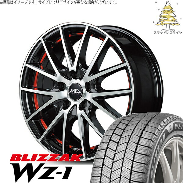 クロスビー アクア 175/65R15 スタッドレスタイヤ ホイール 4本セット 新品 | ブリヂストン (BRIDGESTONE) ブリザック WZ-1 (BLIZZAK WZ-1) × エムアイディー (MID) MIDホイール RX27 ブラックメタリックポリッシュ/アンダーカットレッド 15インチ 5.5J +43 4穴100