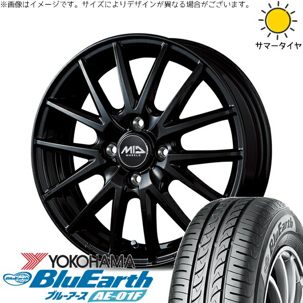 ノート カローラフィールダー 185/65R15 サマータイヤ ホイール 4本セット 新品 | ヨコハマタイヤ (YOKOHAMA) ブルーアース AE-01F × エムアイディー (MID) MIDホイール SQ27 メタリックブラック 15インチ 5.5J +43 4穴100