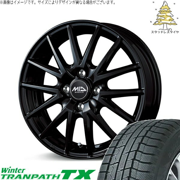 タフト ハスラー ソリオ 165/65R15 スタッドレスタイヤ ホイール 4本セット 新品 | トーヨータイヤ (TOYO) ウィンタートランパス TX (WinterTRANPATH TX) × エムアイディー (MID) MIDホイール SQ27 メタリックブラック 15インチ 4.5J +45 4穴100
