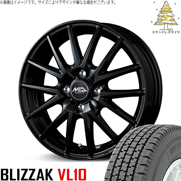 タント ムーブ ワゴンR ラパン 145/80R13 スタッドレスタイヤ ホイール 4本セット 新品 | ブリヂストン (BRIDGESTONE) ブリザック VL10 × エムアイディー (MID) MIDホイール SQ27 メタリックブラック 13インチ 4.00B +43 4穴100