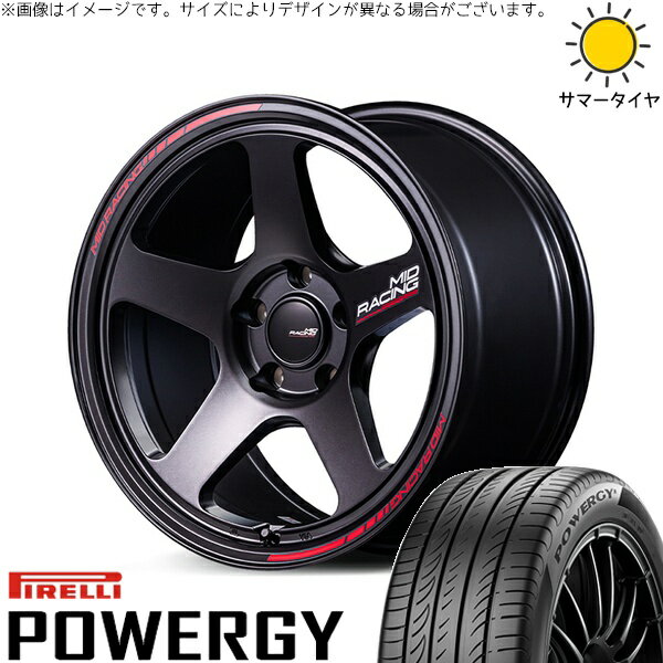 RAV4 ハリアー エクストレイル 225/60R18 サマータイヤ ホイール 4本セット 新品 | ピレリ (PIRELLI) パワジー × エムアイディー (MID) MIDレーシング TR50 ターマックブラック 18インチ 8J +45 5穴114.3