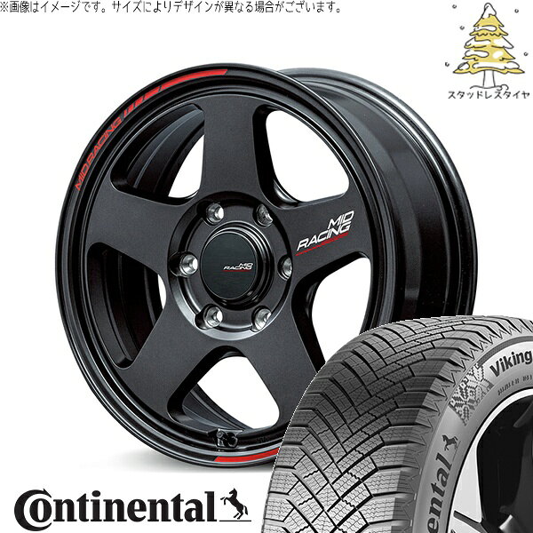 ハイエース専用 215/65R16 スタッドレスタイヤ ホイール 4本セット 新品 | コンチネンタル (Continental) バイキングコンタクト8 × エムアイディー (MID) MIDレーシング TR50 ターマックブラック 16インチ 6.5J +38 6穴139.7
