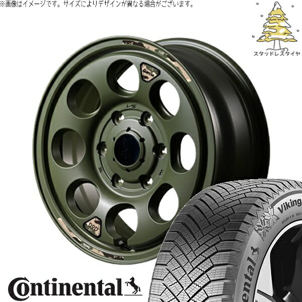 ハイエース専用 215/65R16 スタッドレスタイヤ ホイール 4本セット 新品 | コンチネンタル (CONTINENTAL) バイキングコンタクト エイト (VikingContact8) × エムアイディー (MID) MIDホイール x DOD ウシャリン セミグロスODグリーン 16インチ 6.5J +38 6穴139.7
