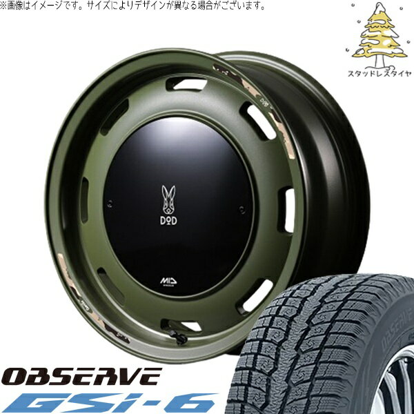 ジムニーシエラ 225/70R16 スタッドレスタイヤ ホイール 4本セット 新品 | トーヨータイヤ (TOYO) オブザーブ Gsi-6 (OBSERVE Gsi-6) × エムアイディー (MID) MIDホイール x DOD ウシャリントバリ セミグロスODグリーン 16インチ 6J -5 5穴139.7