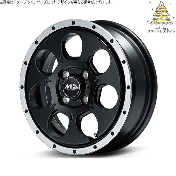 NBOX スペーシア タント デリカミニ 155/65R14 スタッドレスタイヤ ホイール 4本セット 新品 | おすすめ輸入タイヤ × エムアイディー (MID) MIDホイール WO-7 セミグロスブラックフランジDC 14インチ 4.5J +45 4穴100