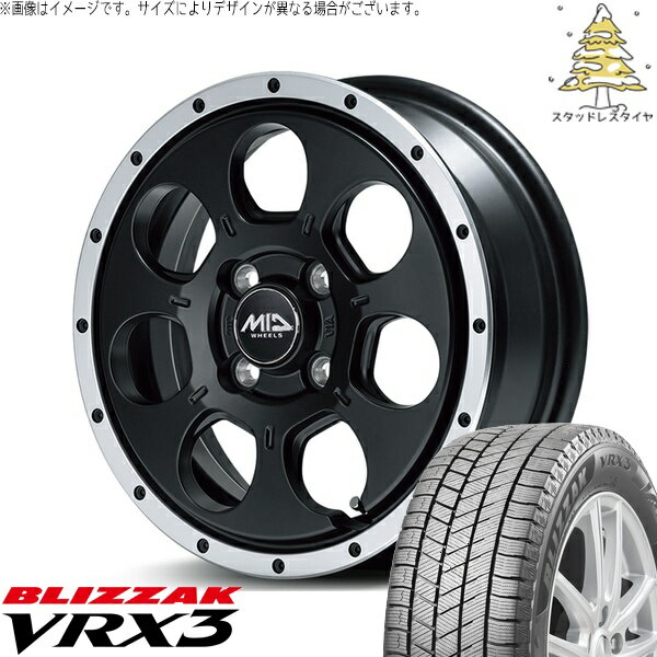 モコ ゼスト パレット ミラ 165/55R14 スタッドレスタイヤ ホイール 4本セット 新品 | ブリヂストン (BRIDGESTONE) ブリザック VRX3 × エムアイディー (MID) MIDホイール ロードマックス WO-7 セミグロスブラックフランジDC 14インチ 4.5J +45 4穴100